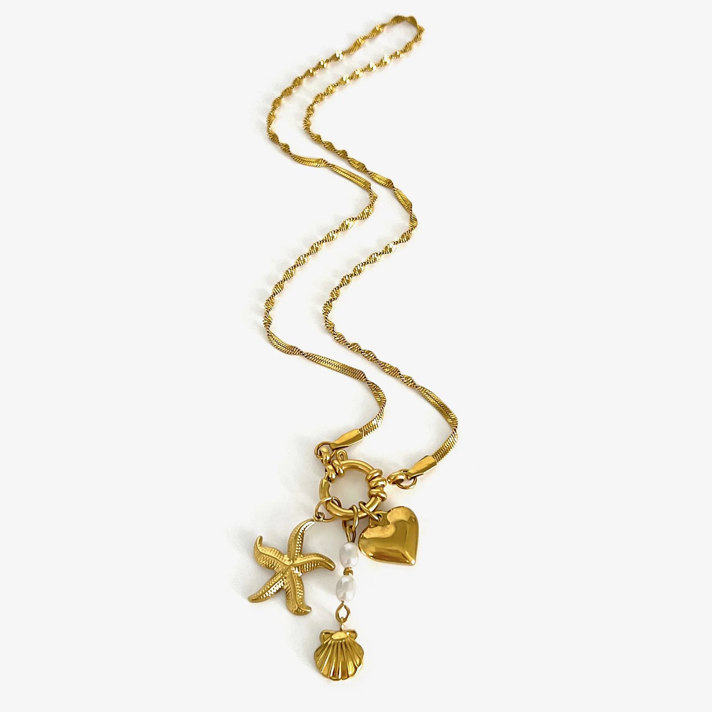 Heart Starfish Shell Pendant Necklace