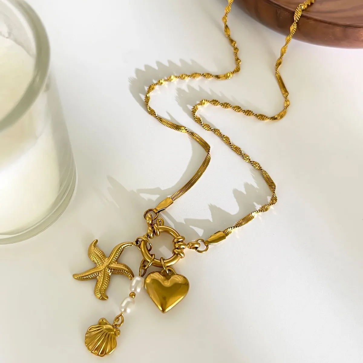Heart Starfish Shell Pendant Necklace