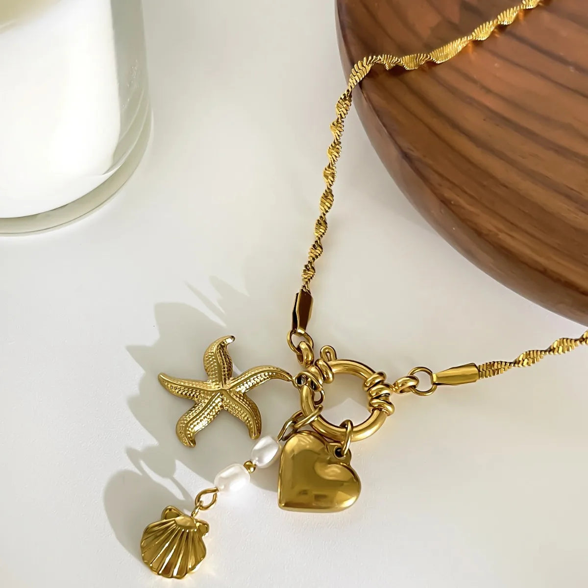Heart Starfish Shell Pendant Necklace
