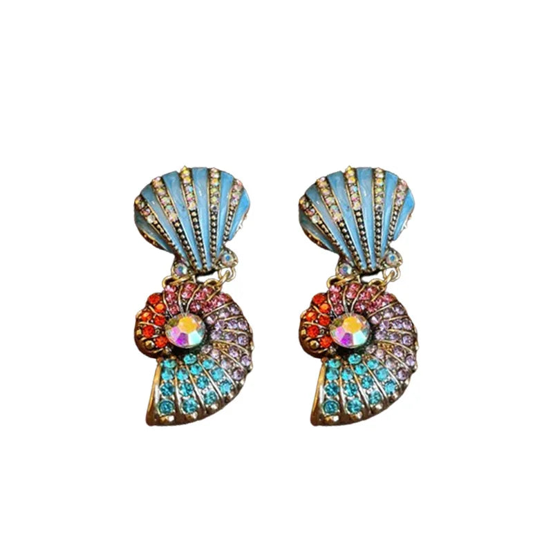 Crystal Pearl Conch Double-layer Earrings
