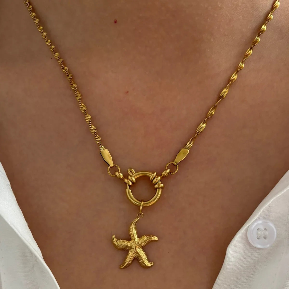 Heart Starfish Shell Pendant Necklace