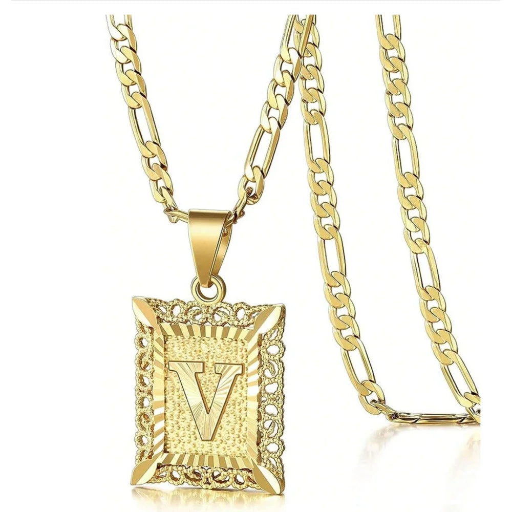 Square Letter Pendant Necklace