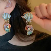 Crystal Pearl Conch Double-layer Earrings