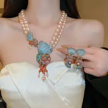 Crystal Pearl Conch Double-layer Necklace
