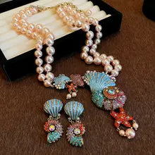 Crystal Pearl Conch Double-layer Earrings
